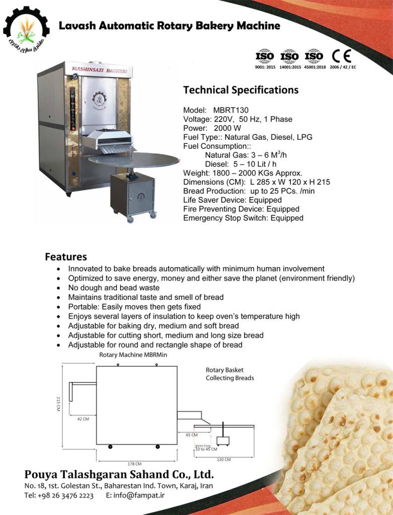 Catalogue of Lavash Rotary Bakery Machine- Model MBRT130